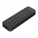 USB jagaja Orico, 10xUSB-A, 5Gbps, BC 1.2, 48W, must, toiteadapteriga