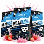 Valgu- ja s&uuml;sivesikutesegu massi kasvatamiseks REAL PHARM Real Mass 1000g maasika maitsega