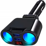 Auto pesa jagaja 2 USB (3,1A), voltmeetri ja 12V/24V toega