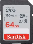 SANDISK 64GB SDHC/10 120MB/s m&auml;lukaart