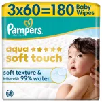 Laste niiskenahast salvr&auml;tikud Pampers Aqua Soft Touch, 3 x 60 tk.