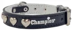 Nahast koera kaelarihm Champion, 45 cm x 2,5 cm, must, s&uuml;damekujundusega dekoratsiooniga