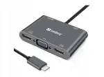 USB-C dokpurd Sandberg, 2x HDMI, 1x VGA, USB, PD