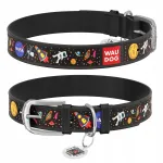 Mustast nahast NASA mustriga koera kaelarihm, XS, 20&ndash;28 cm, 12 mm