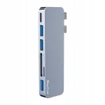 Adapter RayCue 6-in-2, 2x USB-C Thunderbolt 3, 3x USB-A 3.0, SD/TF kaardi lugeja