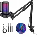 USB mikrofon RGB valgustusega, hoidikuga ja 3 klambritega