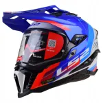 Motorratturi kiiver LS2 MX701 EXPLORER HEXA, valge/sinine/punane