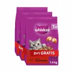 WHISKAS kuivtoit kassidele veiselihaga, 1,4 kg + kingitus 2+1