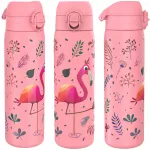 ION8 roostevabast terasest veepudel 0,6 L 600 ml, Pink Flamingo, PZH sertifikaat, valguskindel