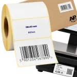 Termoetiketid 58x43 mm, 70 g, 800 tk, tugev Hotmelt liim, kaalude printeritele