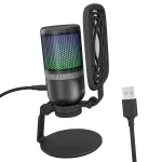 USB mikrofon p&ouml;&ouml;rleva helitugevuse reguleerija ja RGB valgustusega