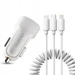 Dudao R7 auto laadija, 2x USB, 2.4A, 3in1 kaabliga, valge