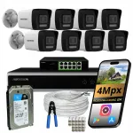 Valvekomplekt 8 v&auml;lise 4Mpx IP POE IR/LED HIKVISION kaameraga, 1TB
