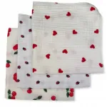 Mini m&auml;hkmed musliinist 38x38 cm lapid, 3 tk, kirsi-, s&uuml;dame-, maasikamotiivid