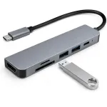 USB-C 6in1 alumiiniumjaam HDMI 4K, USB 3.0, SD/TF pesade ja PD laadimisega