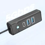 USB-jaotur, 3 &uuml;hendust, USB-A/USB-C, 1 m, must