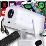 Valge kaasaskantav Full HD projektor Android TV WiFi Bluetooth