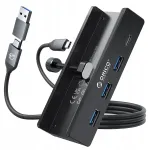 USB-C jagaja ORICO MH4PC-10-BK-BP, aktiivne, 3x USB-A, 1x USB-C, 5Gbps, 15W, kruvidega kinnitatav