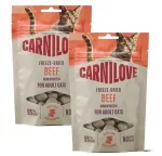 Carnilove k&uuml;lmkuivatatud veiselihast kr&otilde;buskad kassidele kassim&uuml;ndiga, 2 x 40 g