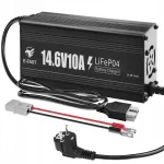 Akulaalaadija LiFePO4 14,6V 10A 0V aktiveerimise ja LED-indikaatoriga