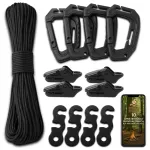 Elluj&auml;&auml;miskomplekt: paracord n&ouml;&ouml;r, karabiinkonksud, klambrid, pingutid