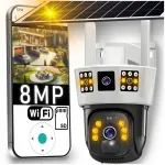V&auml;ljas p&auml;ikeseenergia WiFi-kaamera, 8 MP, kahe objektiiviga, p&ouml;&ouml;ratav, kolm kuva režiimi
