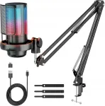 USB kondensaatormikrofon RGB valgustuse ja statiiviga