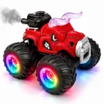 Puldiga juhitav punane monsterveok BULL LED-tulede, suitsu, suurte rataste ja 4x4-ga