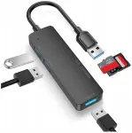 USB jagaja 4in1, 3x USB 3.0, 2.0, MicroSD lugeja, 5Gbps, must