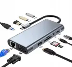 USB-C 11-in-1 adapter: HDMI 4K, VGA, RJ45, heli, PD dokipunkt
