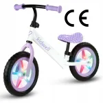 Tasakaalujalgratas Kidwell Rebel LED 12" valge, lilla t&auml;ppidega
