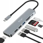 USB-C jagaja JESWO NC701, 7 pesa: HDMI 4K, USB 3.0, USB 2.0, SD/TF