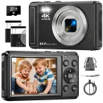 Digitaalne kaamera 4K 64MP sisseehitatud v&auml;lgu, 16x suumi, 32GB kaardiga, must