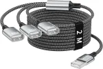 USB jagaja, 2 m, 1 kuni 3, nailonist kaablitega, USB 2.0