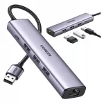 USB jagaja UGREEN, 3x USB-A 3.0, RJ45 LAN, USB-C, 5 Gbps, 2A