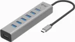 USB-C jaotus i-tec Metal, 7 pesa, 5000 Mbps, laadimisega, h&otilde;bedane