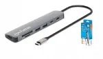 USB-C 7in1 &uuml;hendusjaam Manhattan, HDMI 4K 60Hz, USB-A/C 5Gb/s, PD 100W, SD kaardi lugeja