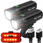Jalgratta tulede komplekt: laetav USB esi-tuli 1000 lm 4800 mAh metallist korpusega, taga-tuli