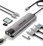 USB-C jagaja Lemorele, 10-in-1: Ethernet, 4K HDMI, 100W PD, USB 3.0, SD/TF kaardilugeja