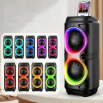 Kaasaskantav LED helik&otilde;lar Bluetooth, USB, raadio, RGB valgustuse ja mikrofoniga
