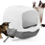 Suletud WERDANO PETS kassimaja koos labidaga, 50x35x35 cm, hall-valge