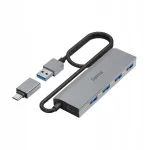 USB-C jaotus Hama, 4 x USB-A, 5 Gb/s, USB 3.2 Gen 1, antratsiit, alumiinium