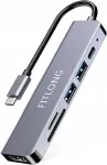 USB-C 6-&uuml;hes adapter, 4K HDMI, 2x USB, PD, SD, microSD, alumiinium, hall, FITLONG