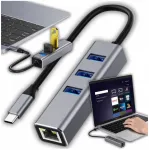 USB-C jagaja, 3 x USB 3.0, RJ45 1000 Mbps v&otilde;rguadapter