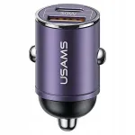 USAMS C38 30W auto laadija, 1x USB, 1x USB-C, sisseehitatud kaabliga, lilla