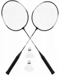 Badmintoni komplekt: 2 musta rekett, 2 sulgpalli, Dunlop Slazenger kott