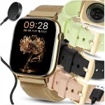 Nutikas kell WonderWatch Xi11, kuldne, AMOLED-ekraan, BT k&otilde;ned, 4 rihma