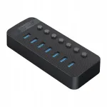 USB jagaja Orico, 7 USB-A pesa, 5Gbps, l&uuml;lititega, must, BC1.2