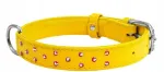 Nahast koera kaelarihm WAUDOG, 20 mm, 30&ndash;39 cm, kollane kristallidega
