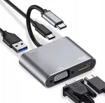 USB-C 4-in-1 adapter: HDMI 4K, VGA, USB 3.0, PD dokipunkt